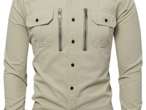 FREDD MARSHALL Men's Button Down Zipper Trim Shirt with Pockets