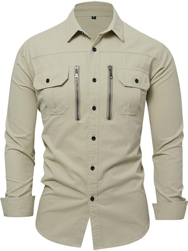 FREDD MARSHALL Men's Button Down Zipper Trim Shirt with Pockets